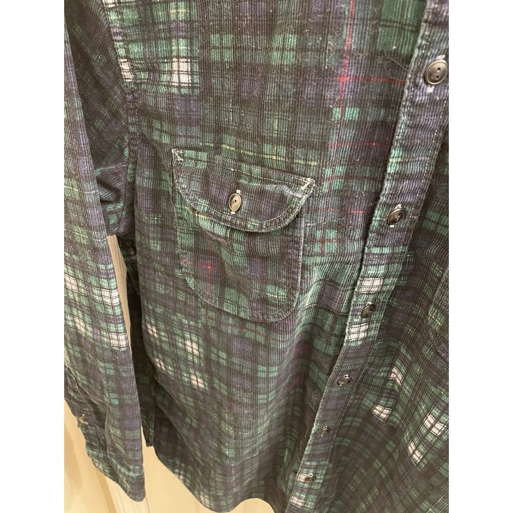 J Crew Corduroy Button Up Shirt Mens Large Blue Green Plaid Classic Pockets - Picture 6 of 11